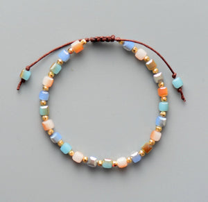 Crystal Square Beaded Friendship Bracelet, Tila Beads Gold Cord Stacking - Egret Jewellery