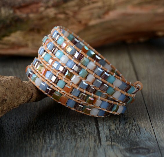 Large Tila Beaded Square Friendship Wrap Bracelet - Egret Jewellery