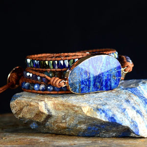 Natural Stone Beaded Tila, Lapis Lazuli, Sodalite, Geode Druzy Wrap Bracelet - Egret Jewellery