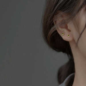 Tiny Delicate Gold Green Enamel Geometric Stud Earrings - Egret Jewellery