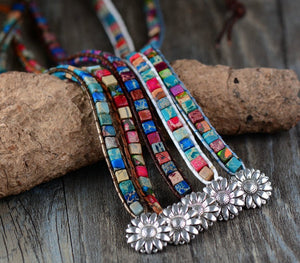 Turquoise & Agate Leather Beaded Friendship Wrap Bracelet - Egret Jewellery