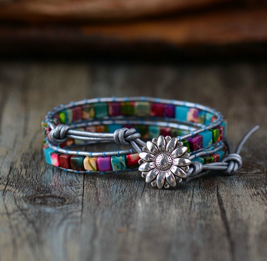 Turquoise & Agate Leather Beaded Friendship Wrap Bracelet - Egret Jewellery