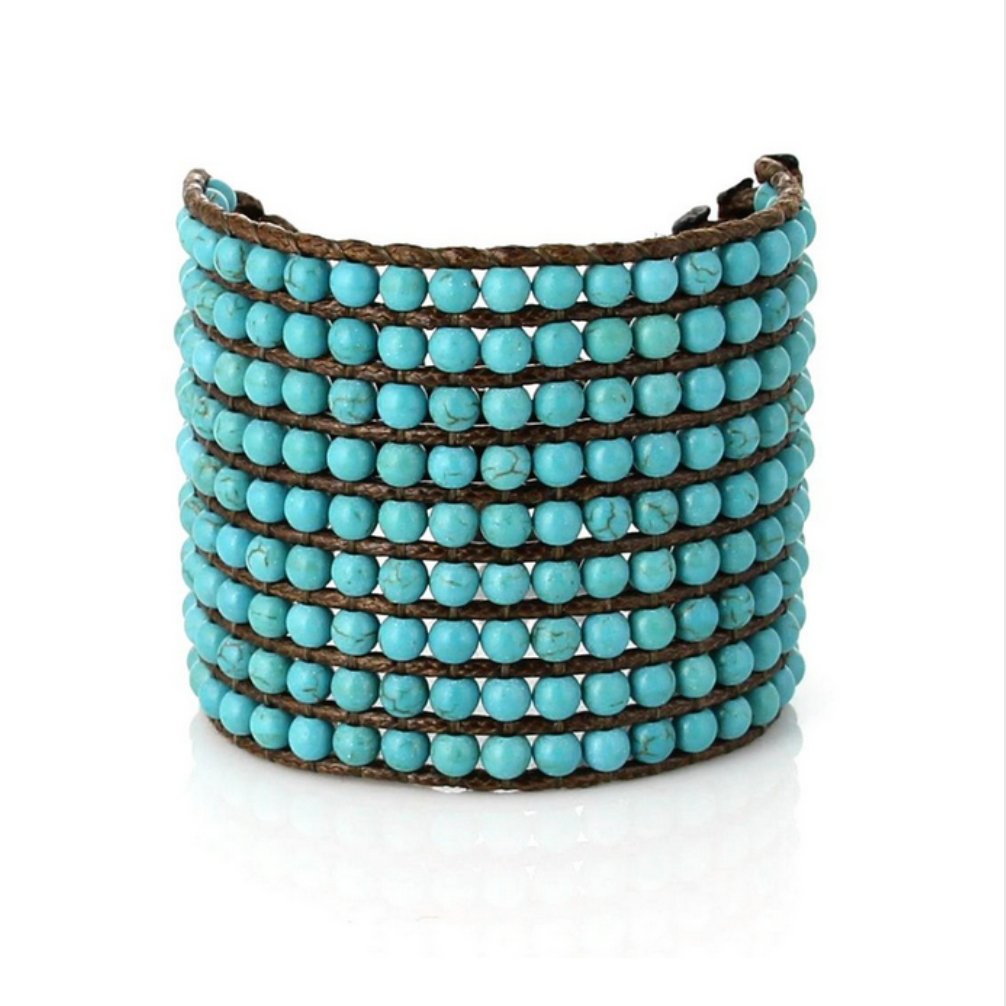 Natural Turquoise Stone Beaded Cuff | Wrap Bracelet - Egret Jewellery