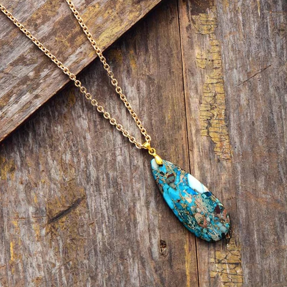 Turquoise Geode Gold Inlaid Necklace