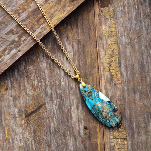 Turquoise Geode Gold Inlaid Necklace