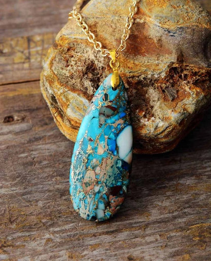 Turquoise Geode Gold Inlaid Necklace