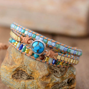Turquoise Geode Tila Beads Wrap bracelet