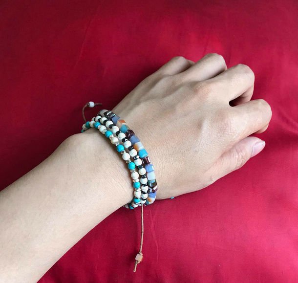 Natural Turquoise & Gold Beaded Stone Stacking Bracelet. - Egret Jewellery