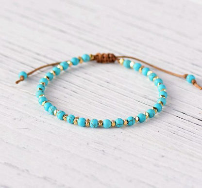 Natural Turquoise & Gold Beaded Stone Stacking Bracelet. - Egret Jewellery