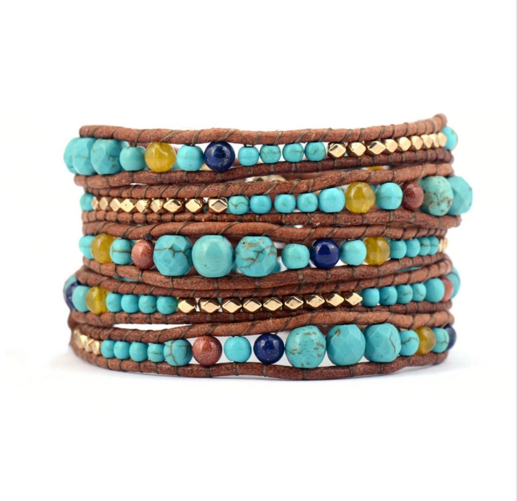 Turquoise | Goldstone & Lapis Lazuli Wrap Bracelet