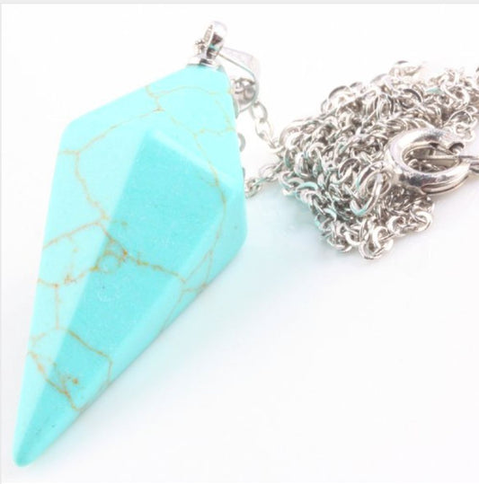 Turquoise Healing Crystal Pendulum Silver Necklace