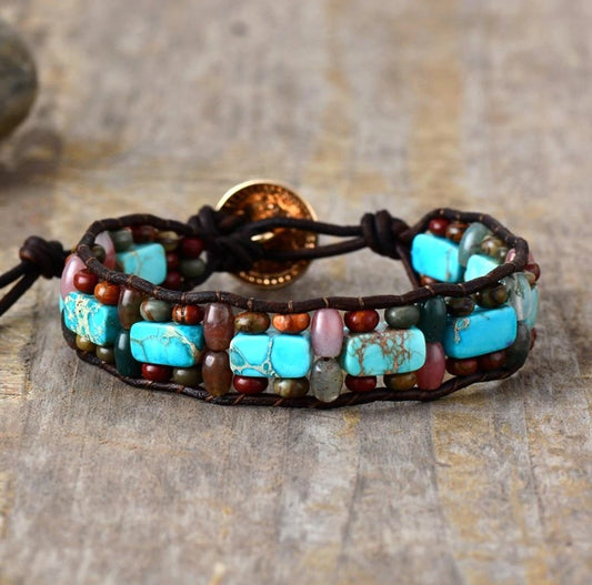 Turquoise Jasper Beaded Cuff Bracelet