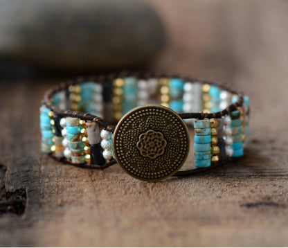 Turquoise Jasper, Seed Beads Cuff Bracelet