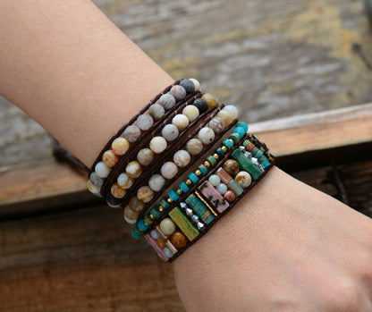 Turquoise Jasper, Seed Beads Cuff Bracelet