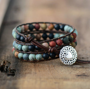 Turquoise | Onyx & Jasper Leather Wrap Bracelet