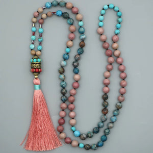 Turquoise & Rhodonite Mala Necklace - Egret Jewellery