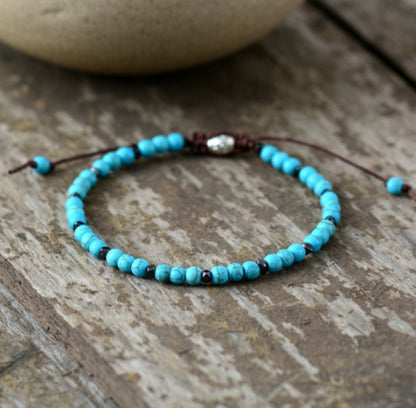 Turquoise & Silver Seed Beads Stacking Beaded Friendship Bracelet - Egret Jewellery