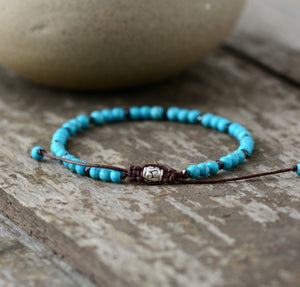 Turquoise & Silver Seed Beads Stacking Beaded Friendship Bracelet - Egret Jewellery