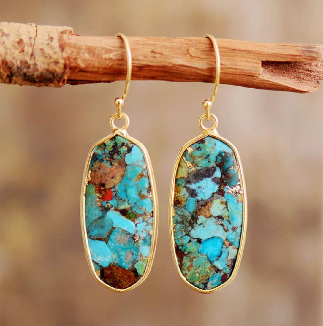 Turquoise Sterling Silver Gold Inlay Drop Earrings