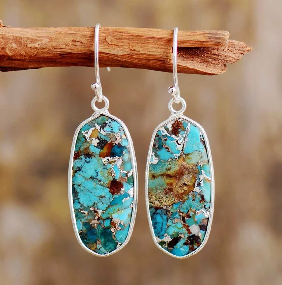 Turquoise Sterling Silver Inlay Drop Earrings