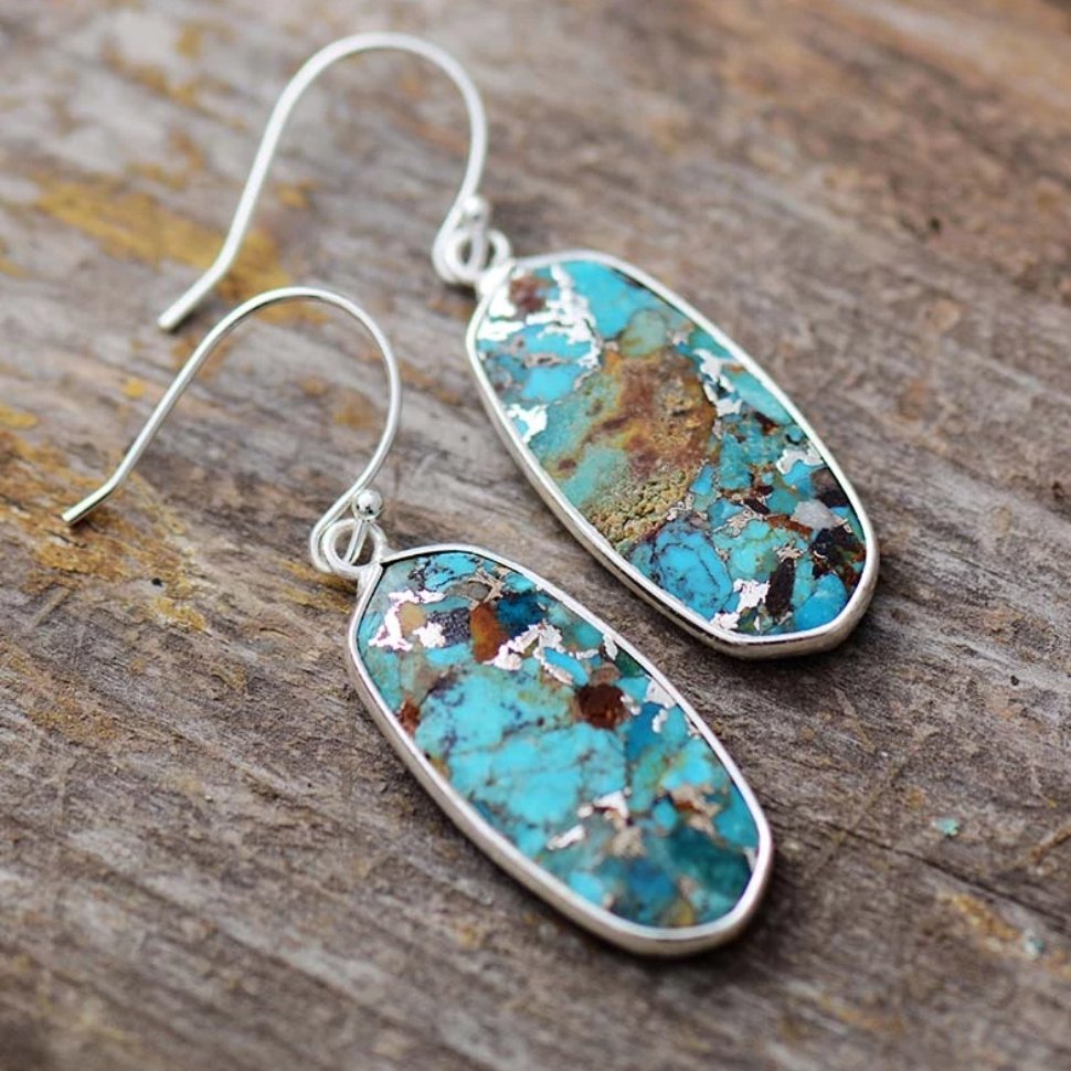 Turquoise Sterling Silver Inlay Drop Earrings