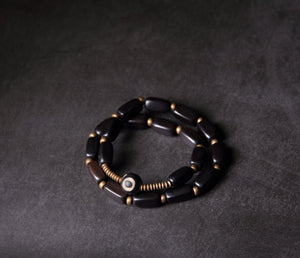 Wooden Beaded Bronze Wrap Bracelet