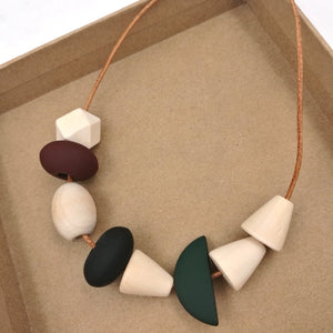 Wooden Long Statement Beaded Necklace